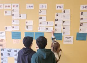 Students working on a Holocaust timeline
