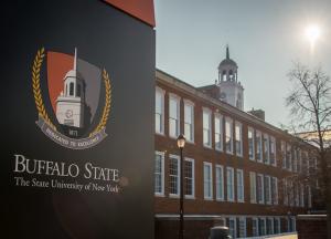 Rockwell Hall with Buffalo State sign in the foreground