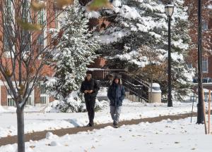 Students walking on a snowy Buffalo State campus