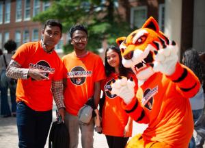 Three students and Benji Bengal